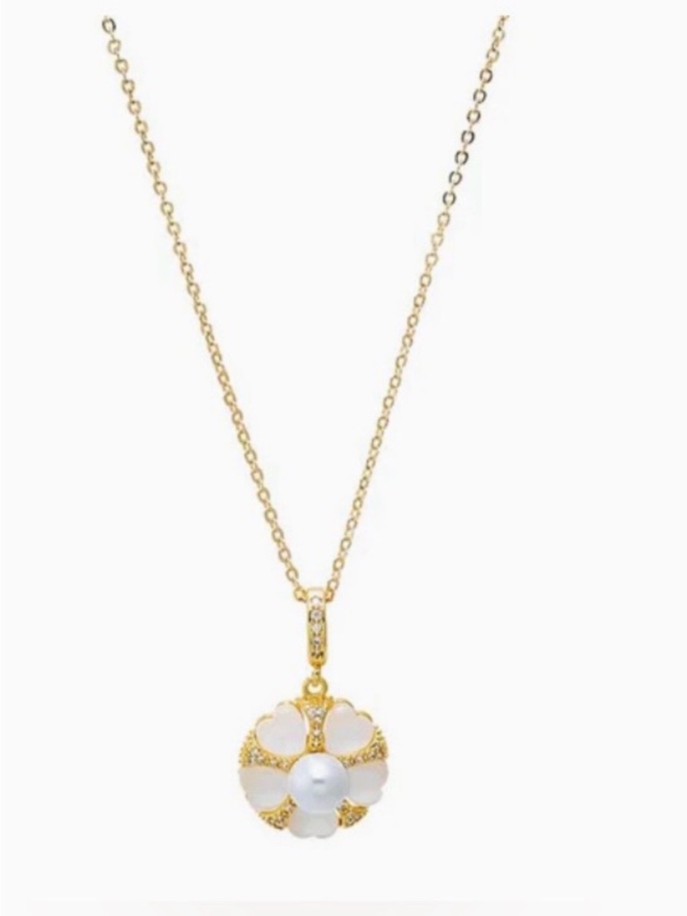 NWT Adina Eden Mother-of-Pearl Clover Medallion Necklace 16-18" Sold Out Online - Picture 2 of 3
